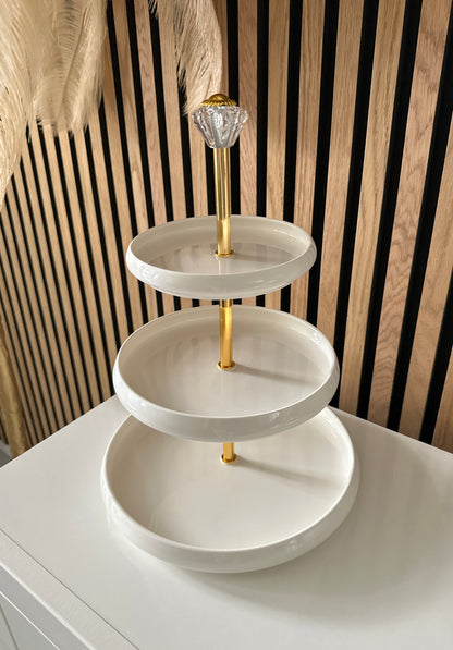 Chubby Porzellan Etagere weiß/Gold 3-Stöckig