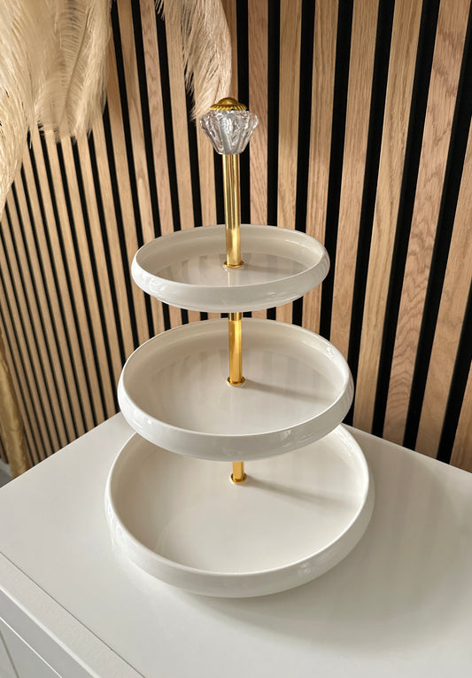 Chubby Porzellan Etagere weiß/Gold 3-Stöckig