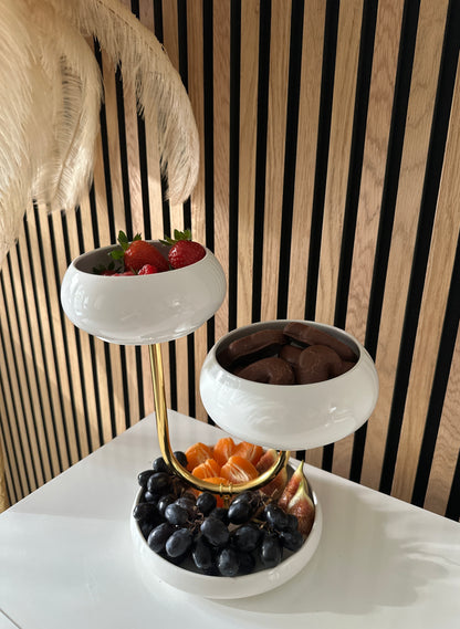 Moderne Chubby Etagere-3 Porzellanschalen mit goldenem Ständer