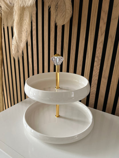 Chubby Porzellan Etagere weiß/Gold 2-Stöckig