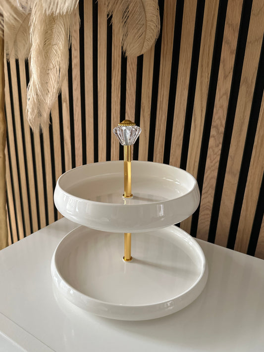 Chubby Porzellan Etagere weiß/Gold 2-Stöckig