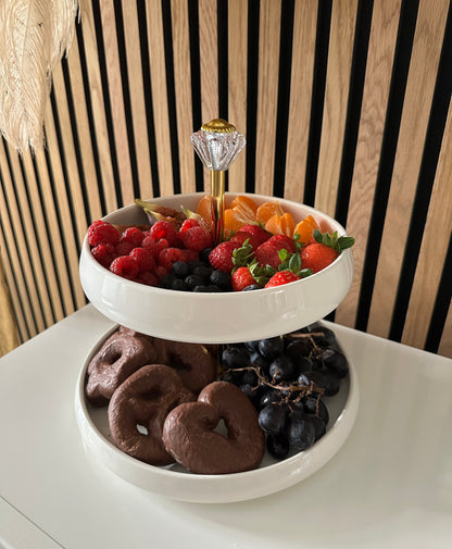 Chubby Porzellan Etagere weiß/Gold 2-Stöckig