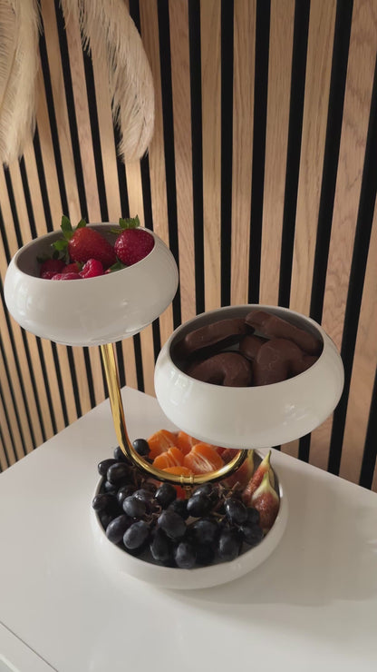 Moderne Chubby Etagere-3 Porzellanschalen mit goldenem Ständer