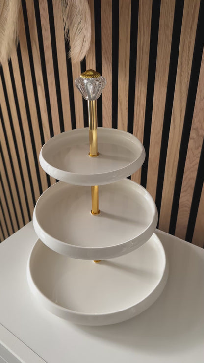 Chubby Porzellan Etagere weiß/Gold 3-Stöckig